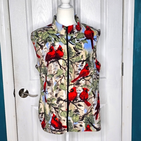 Fleece Red Cardinal Zip down Vest Small - Picture 1 of 12